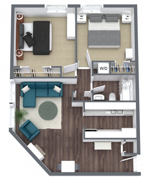 Floor plan for 2 beds, 1 bath, 775 sqft